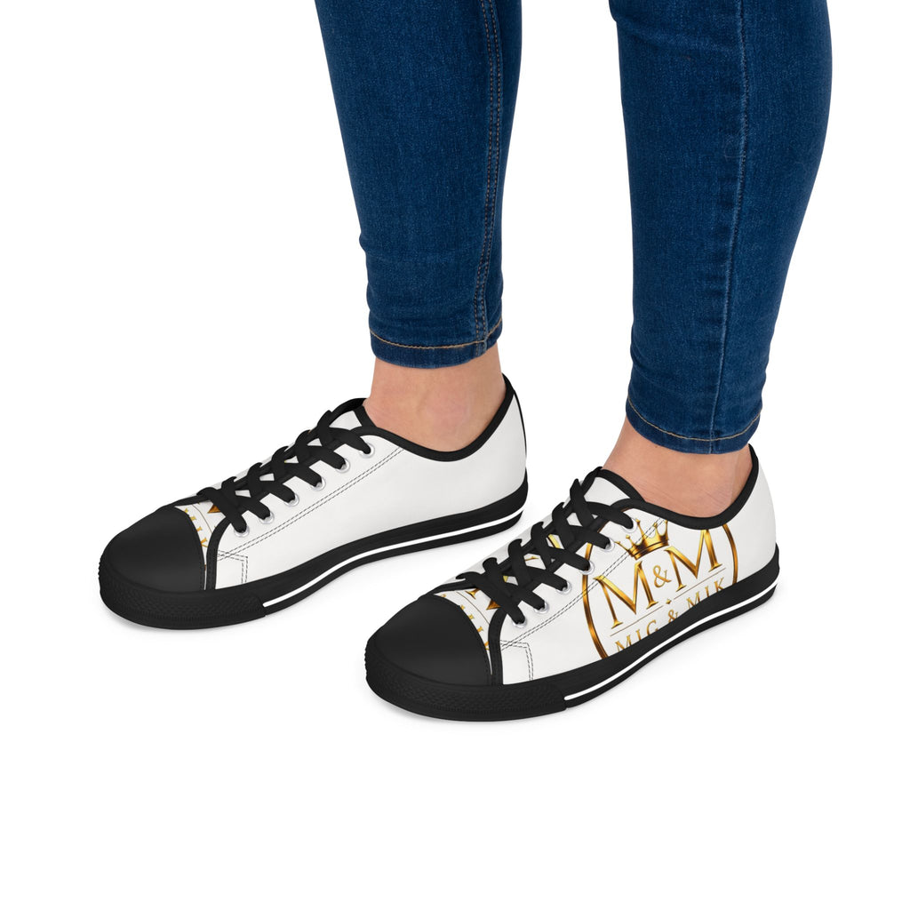 Low Top Sneakers — Elegant Gold Monogram "M&M" Canvas Shoes for Women