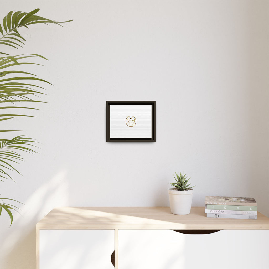Framed Matte Canvas Print — Gold Mig & Mik Logo Wall Art