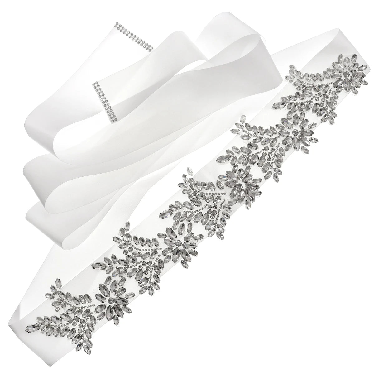 Luxury 41.5cm Rhinestone Wedding Belt High Quality Crystal Bridal Sash Silver Flower Applique for Evening Party Gown Prom Dress