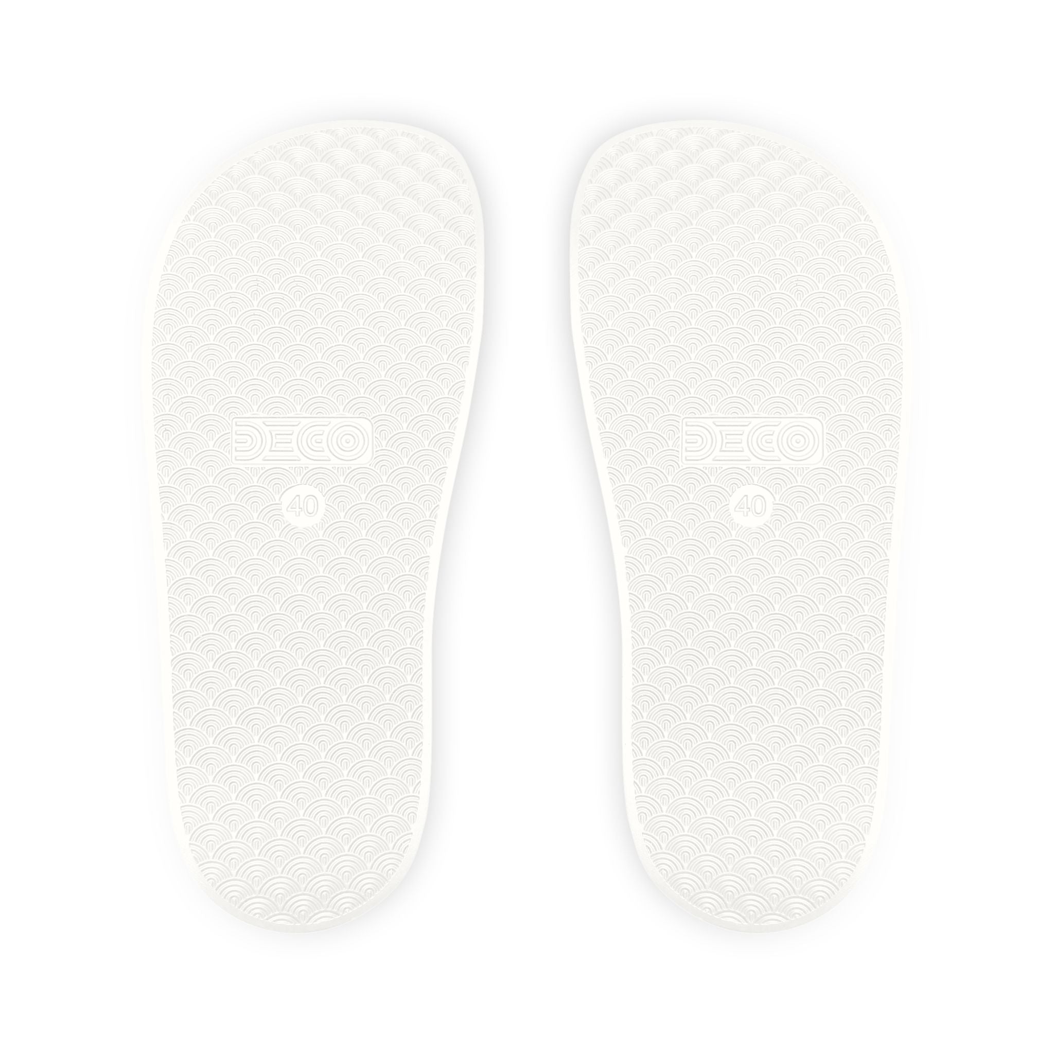 Women's Removable-Strap Sandals — White Slide Sandals with Gold Emblem