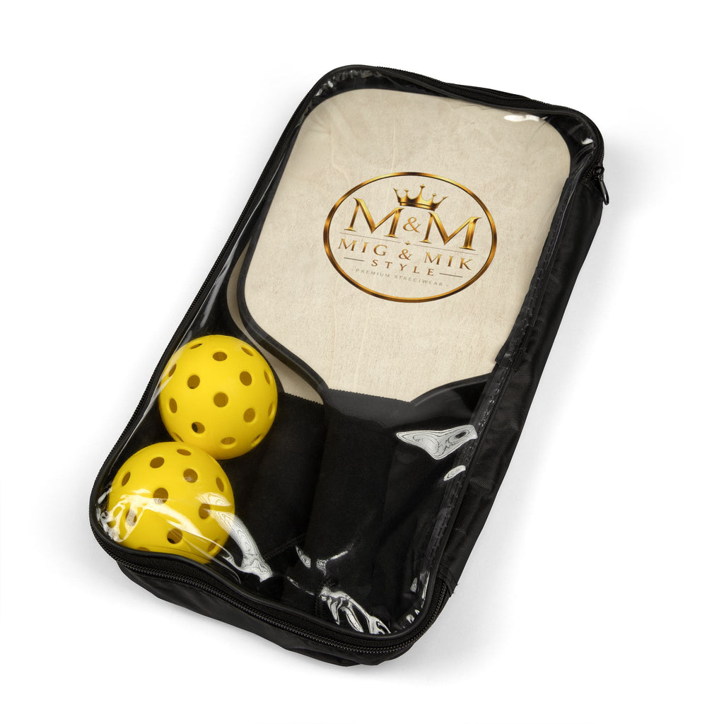 Pickleball Paddle Set — Personalized Wood Grain Pickleball Kit (2 Paddles + Balls)