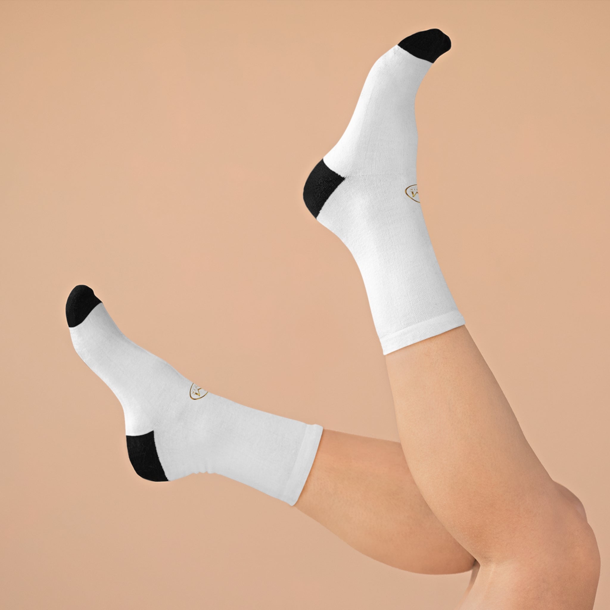 Recycled Poly Socks — Minimalist Gold Monogram Crew Socks