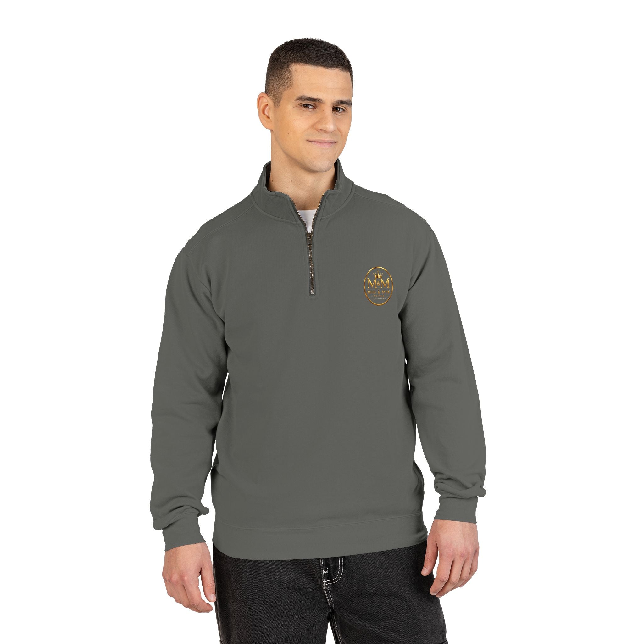 Quarter-Zip Sweatshirt — Gold Crown Logo Crewneck (Emblem Front & Back)