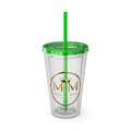 16oz Clear Tumbler with Straw — Gold Monogram 'MM' Crown Logo