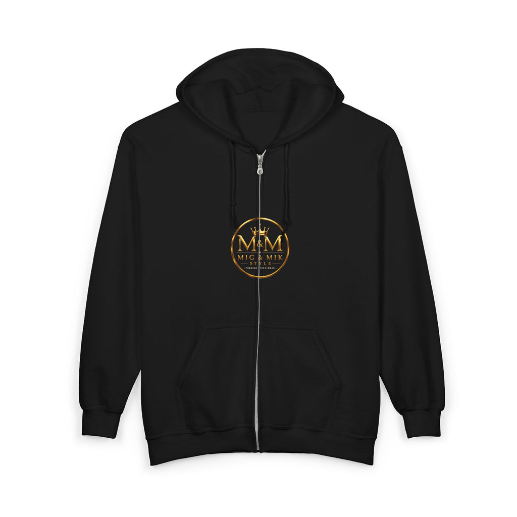 Gold Foil 'M&G Milk' Logo Zip Hoodie — Premium Black Full-Zip Sweatshirt