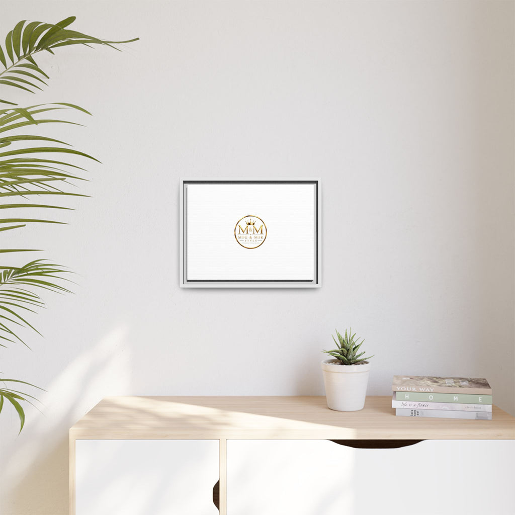 Framed Matte Canvas Print — Gold Mig & Mik Logo Wall Art