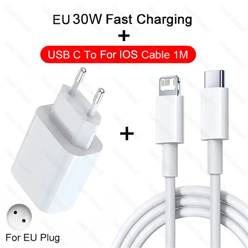 PD 30W Fast Charger For Apple iPhone 14 13 12 11 Pro Max 8 Plus XR X Fast Charging Type C Cable USB C Chargers Phone Accessories