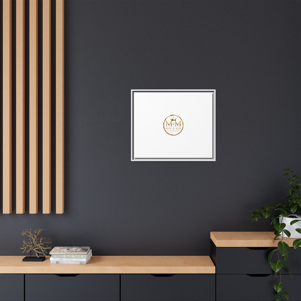 Framed Matte Canvas Print — Gold Mig & Mik Logo Wall Art