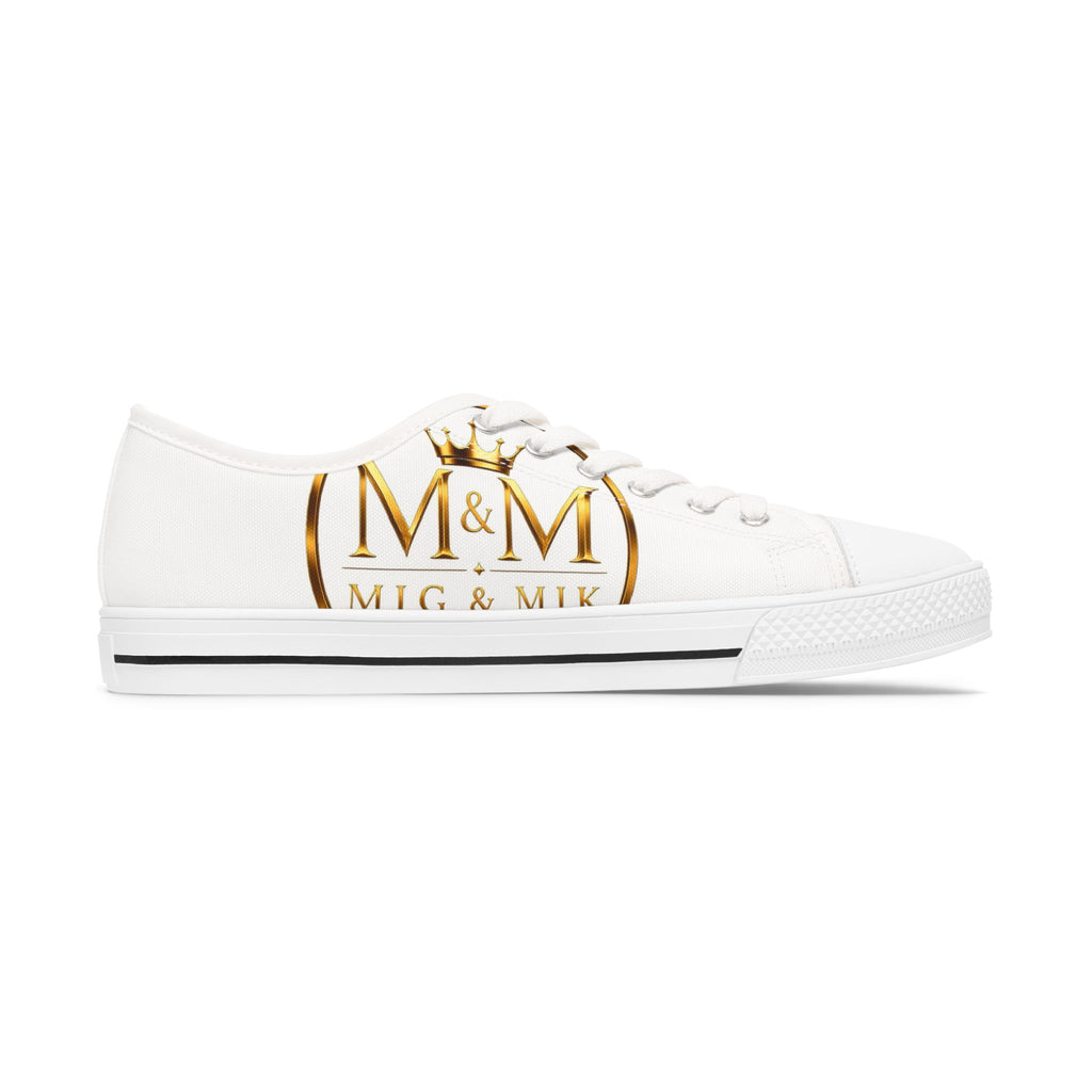 Low Top Sneakers — Elegant Gold Monogram "M&M" Canvas Shoes for Women