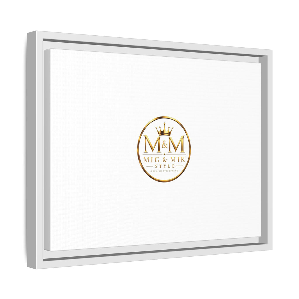 Framed Matte Canvas Print — Gold Mig & Mik Logo Wall Art
