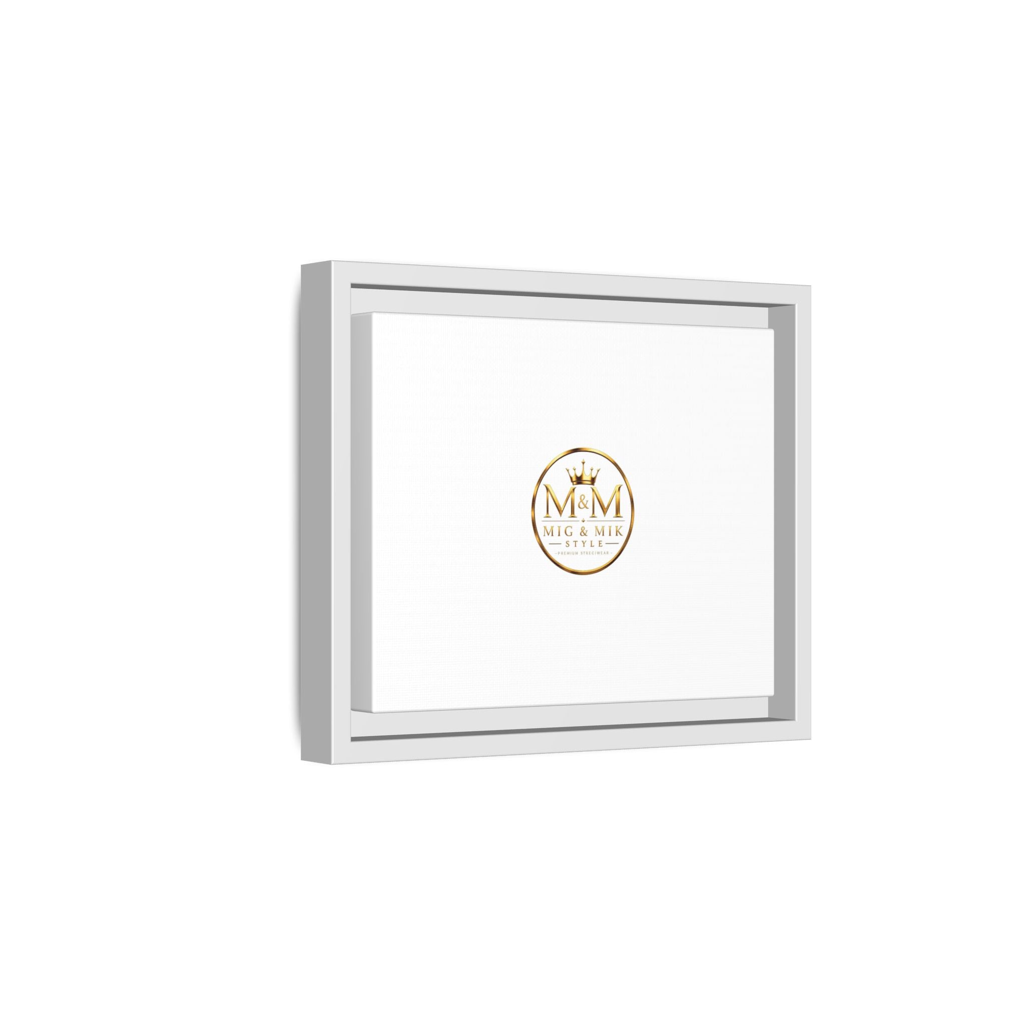 Framed Matte Canvas Print — Gold Mig & Mik Logo Wall Art
