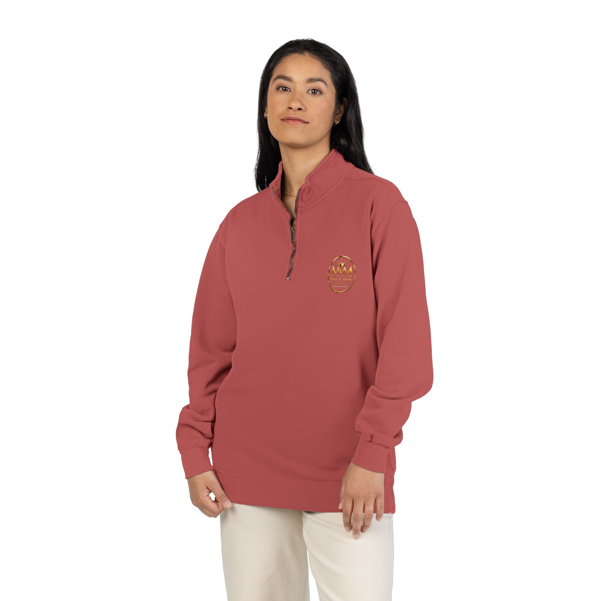 Quarter-Zip Sweatshirt — Gold Crown Logo Crewneck (Emblem Front & Back)