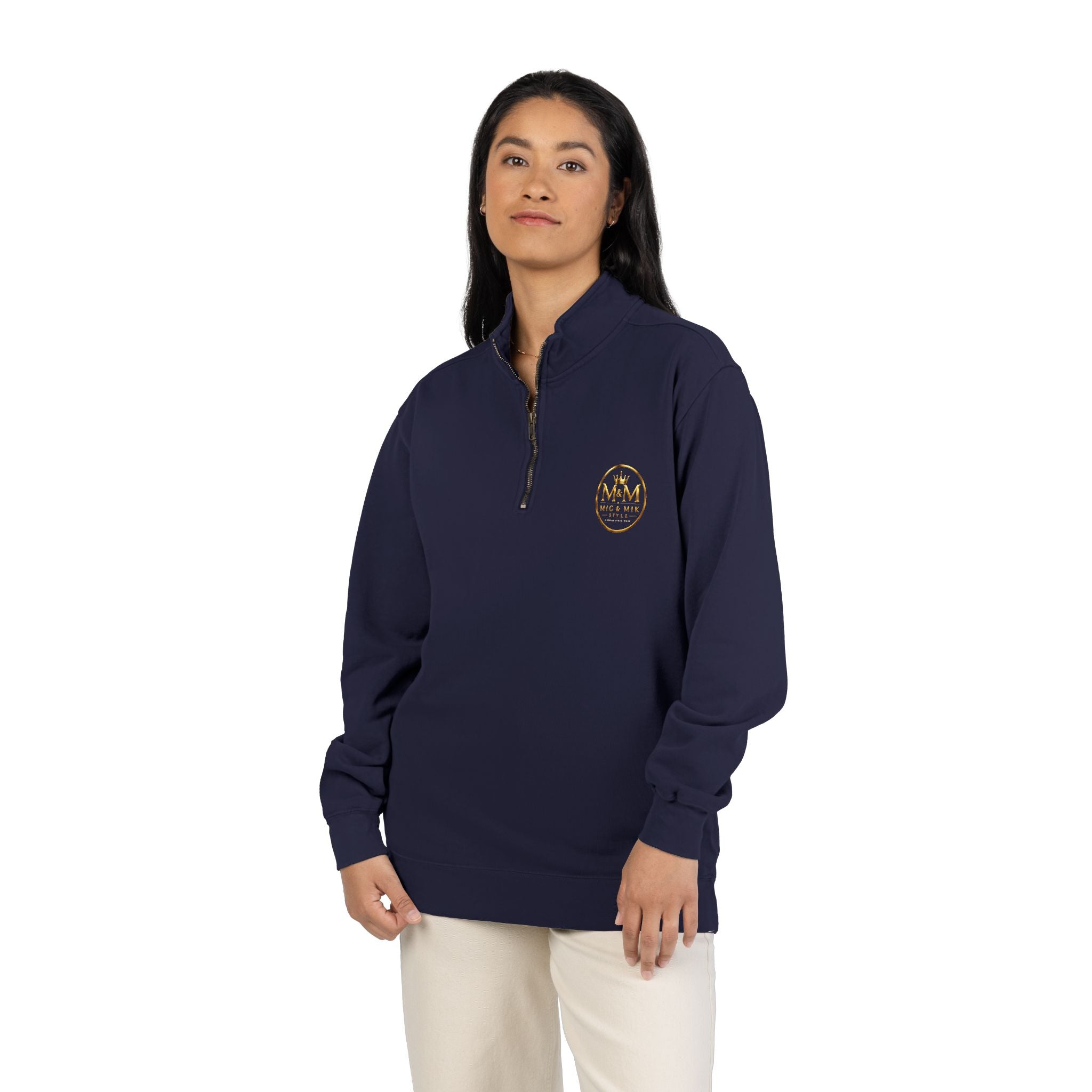 Quarter-Zip Sweatshirt — Gold Crown Logo Crewneck (Emblem Front & Back)