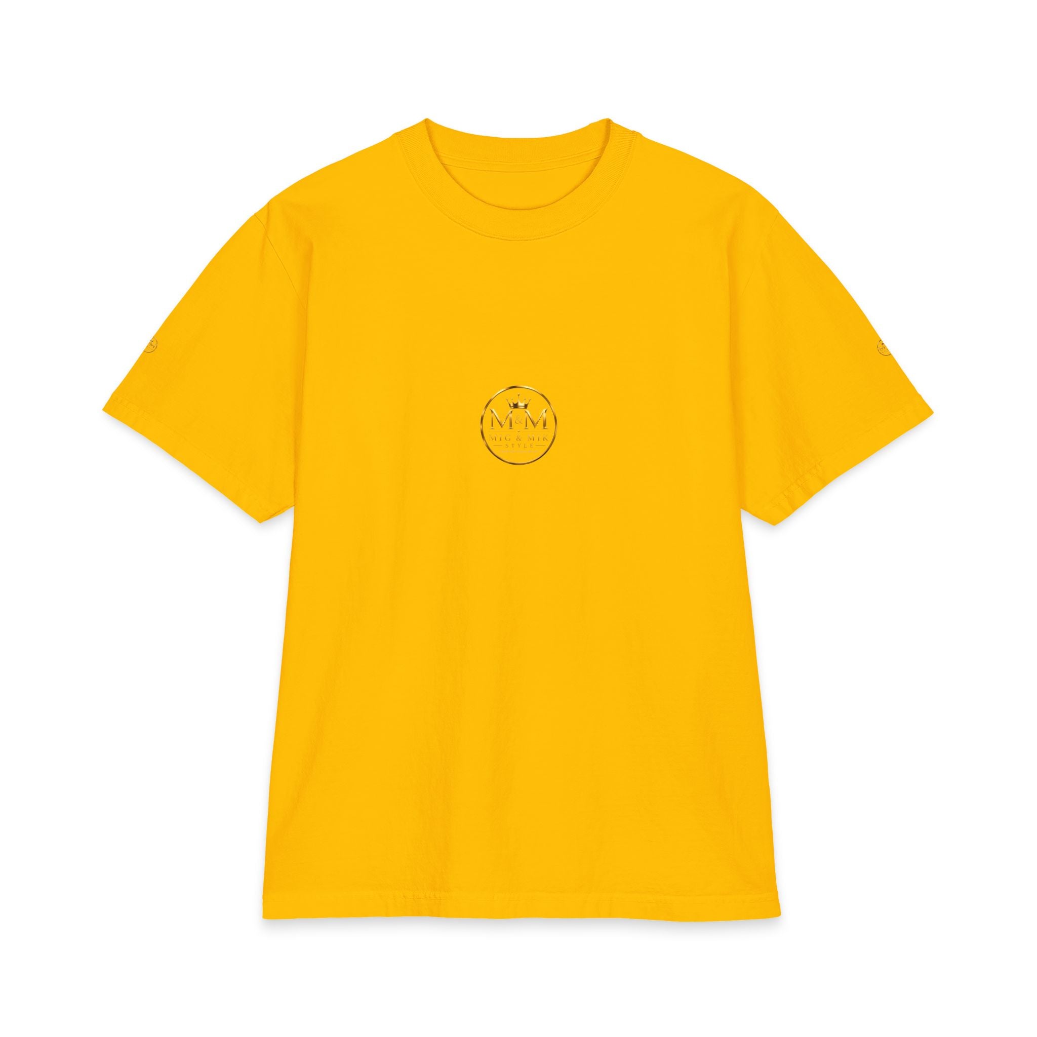 M&M Club Vintage Logo T‑Shirt — Minimal Gold Crest Cotton Tee