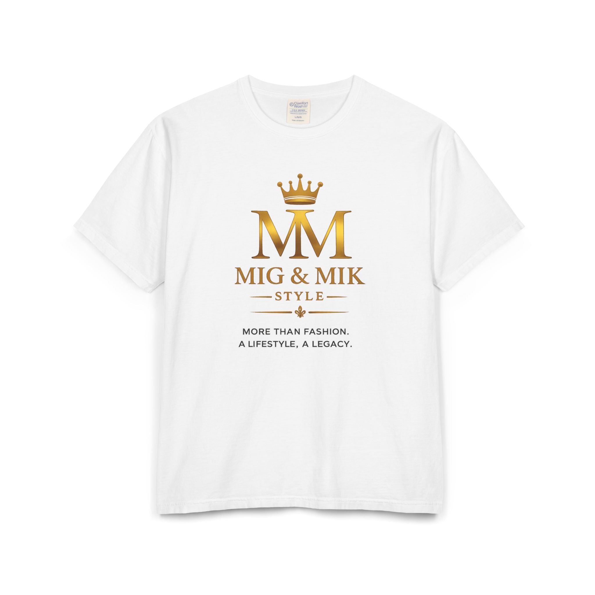 MM Mig & Mik Style Logo T-Shirt — "More Than Fashion" Gold Crest Tee