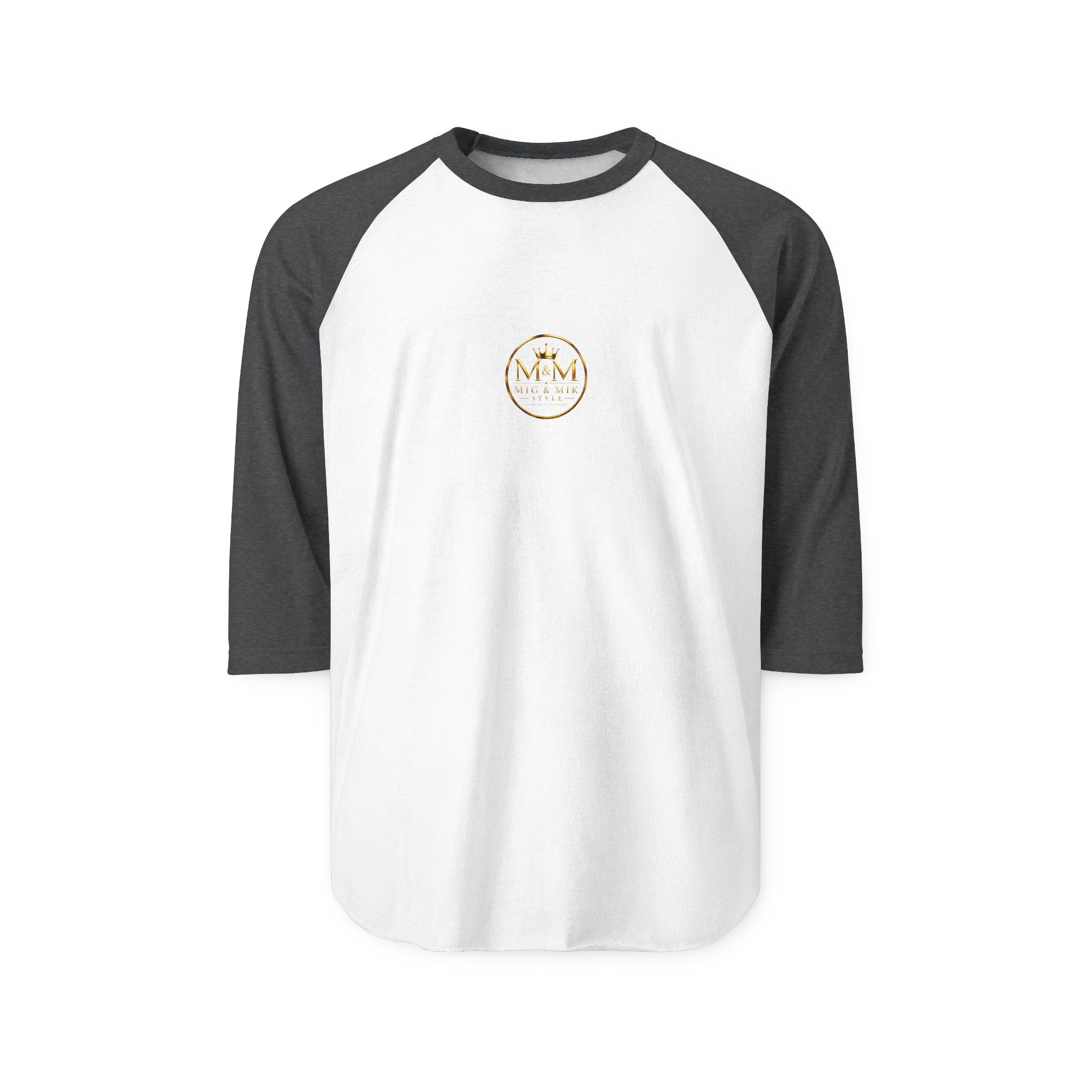 MIG & MIK STYLE Gold Crown Vintage Emblem Raglan Shirt | Premium 3/4 Sleeve Baseball Tee