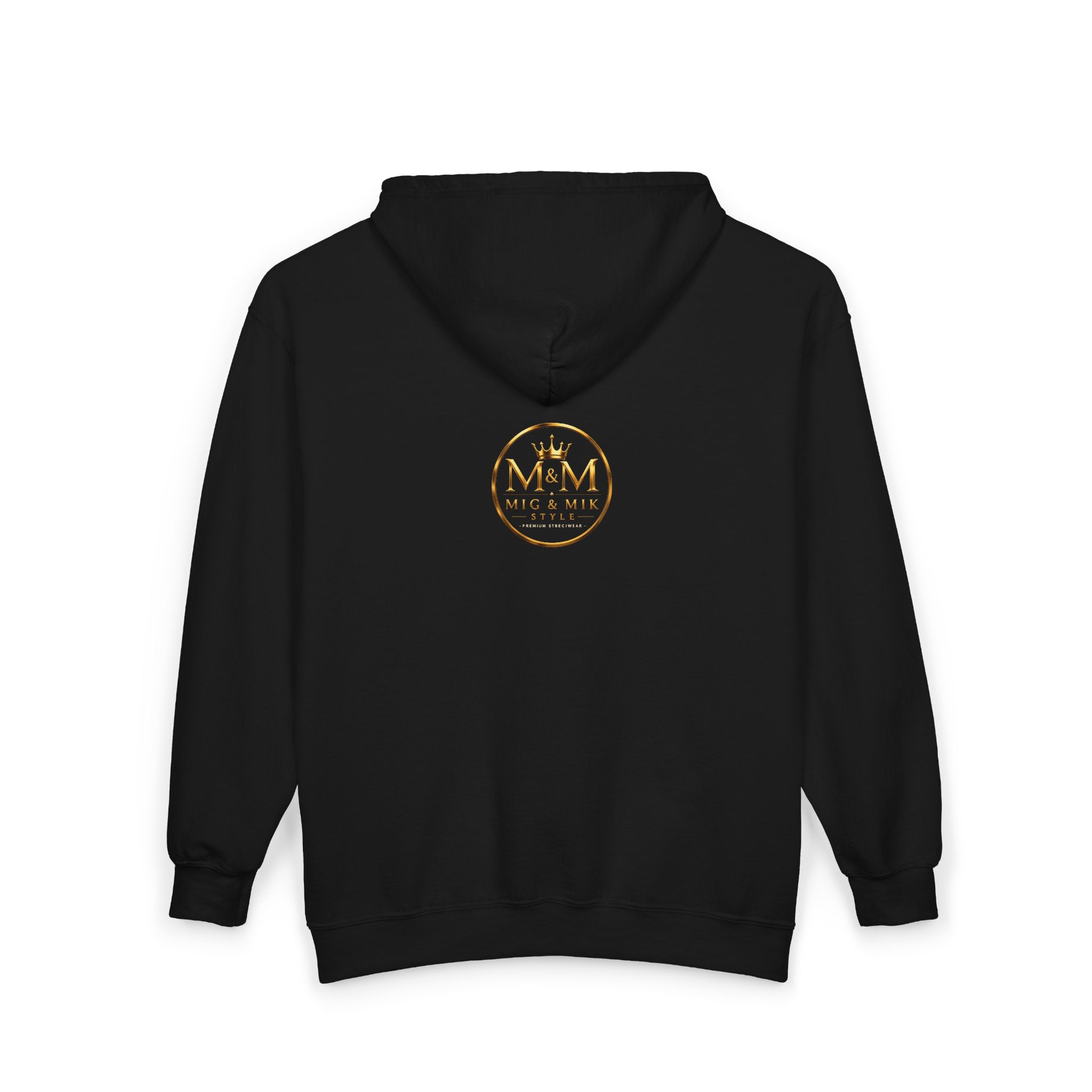 Gold Foil 'M&G Milk' Logo Zip Hoodie — Premium Black Full-Zip Sweatshirt