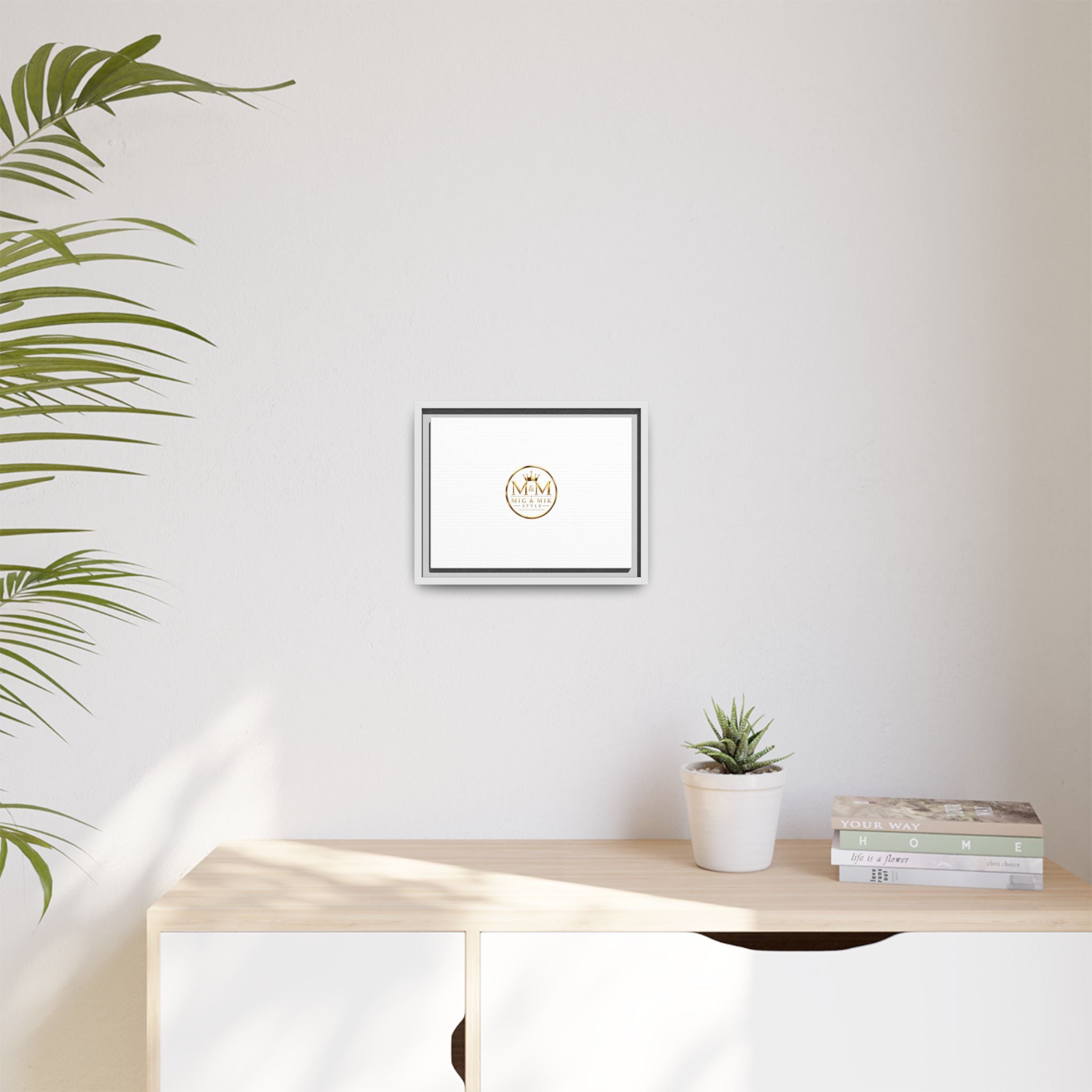 Framed Matte Canvas Print — Gold Mig & Mik Logo Wall Art