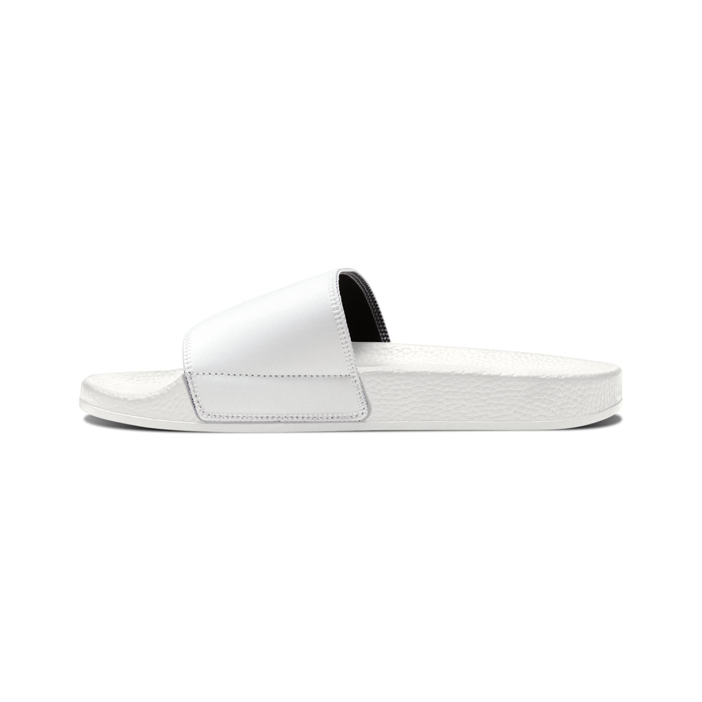 Women's Removable-Strap Sandals — White Slide Sandals with Gold Emblem