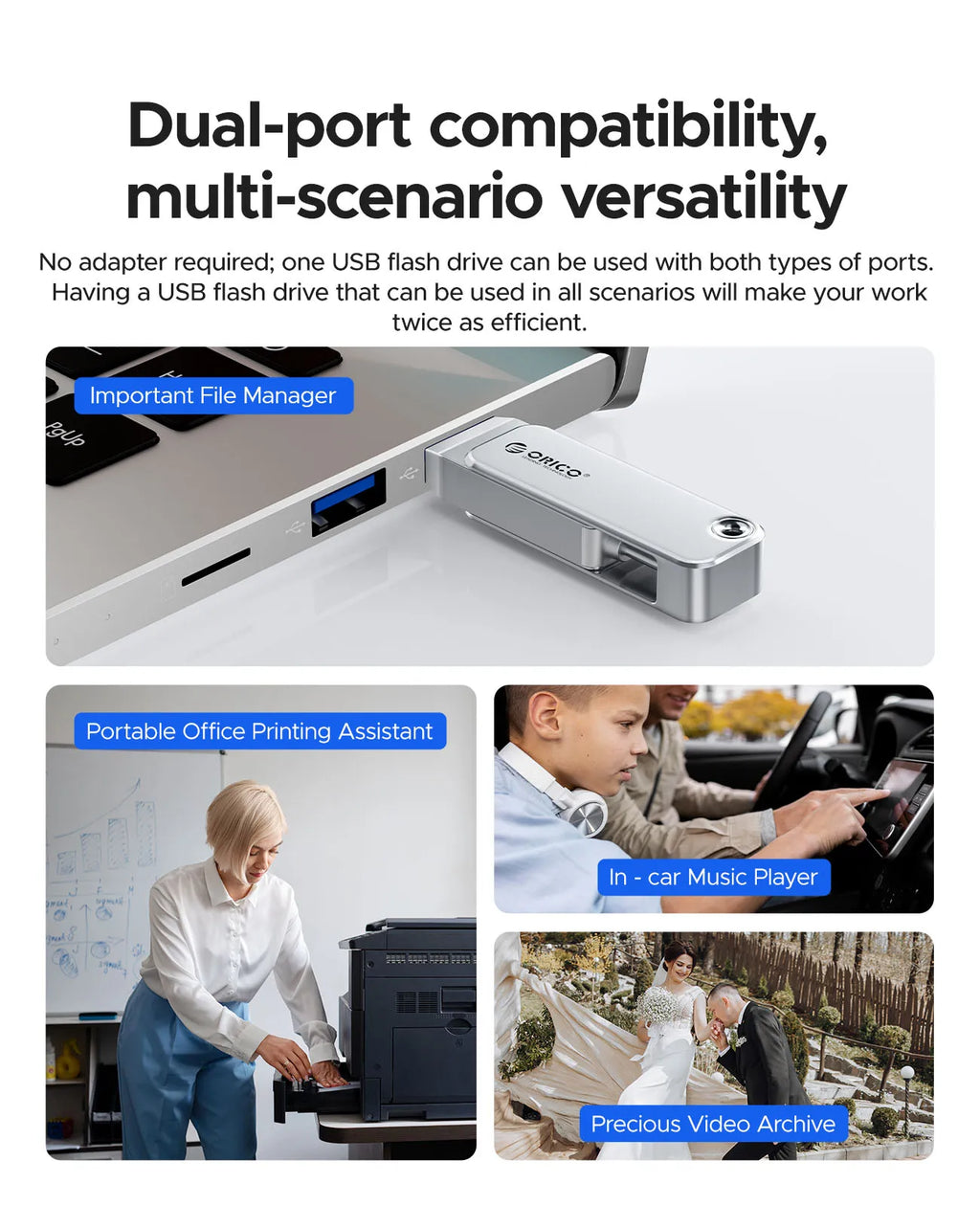 ORICO USB Flash Drive USB3.2 Gen1 150MB/s Dual USB-C & USB-A Mini Thumb Drive Memory Sticks for iPhone 15/16/17 Series Tablets