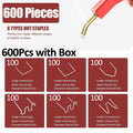 600Pcs Plastic Welding Staples 6 Types Hot Staples for Auto Plastic Repair Architectural Modelling Toy Manufacturing 100Pcs/Type