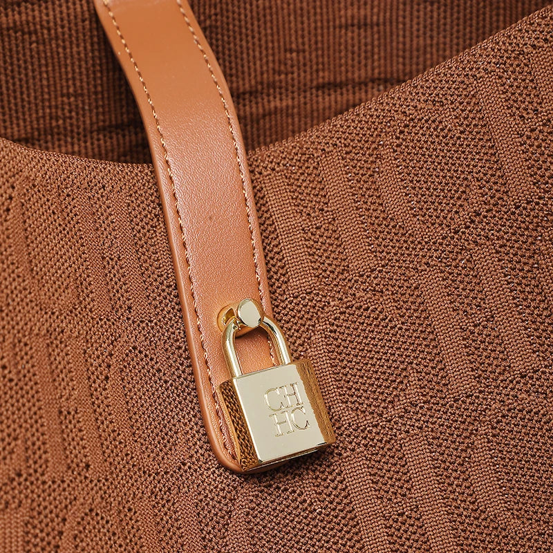 CH Women Hobo Bag Monogram Pattern Gold Lock Hardware Large Capacity 2026 New Shoulder Bag Durable Daily Commute Shopping