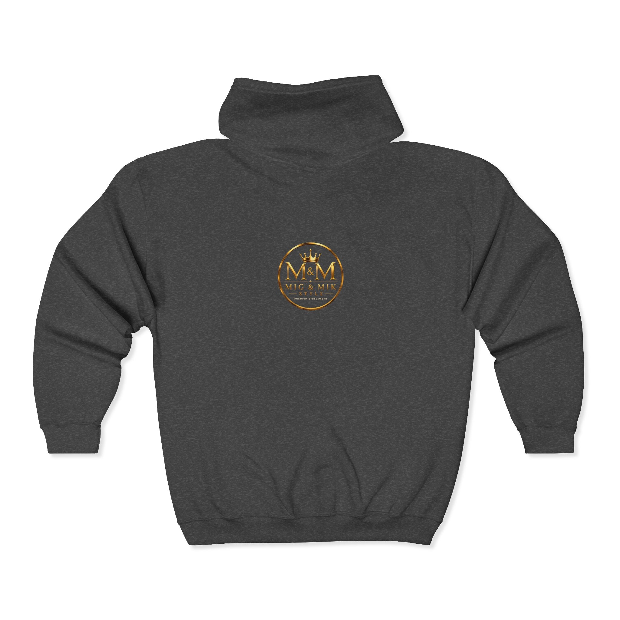 Gold Foil 'M&G Milk' Logo Zip Hoodie — Premium Black Full-Zip Sweatshirt