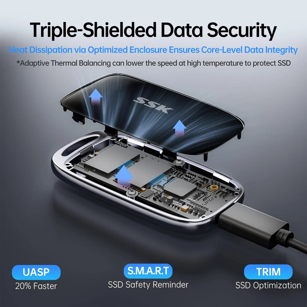 SSK External Hard Drive Portable SSD Drive Up To 2000 MB/s USB 3.2 External Solid State Drives for iPhone Mac Laptops with LED