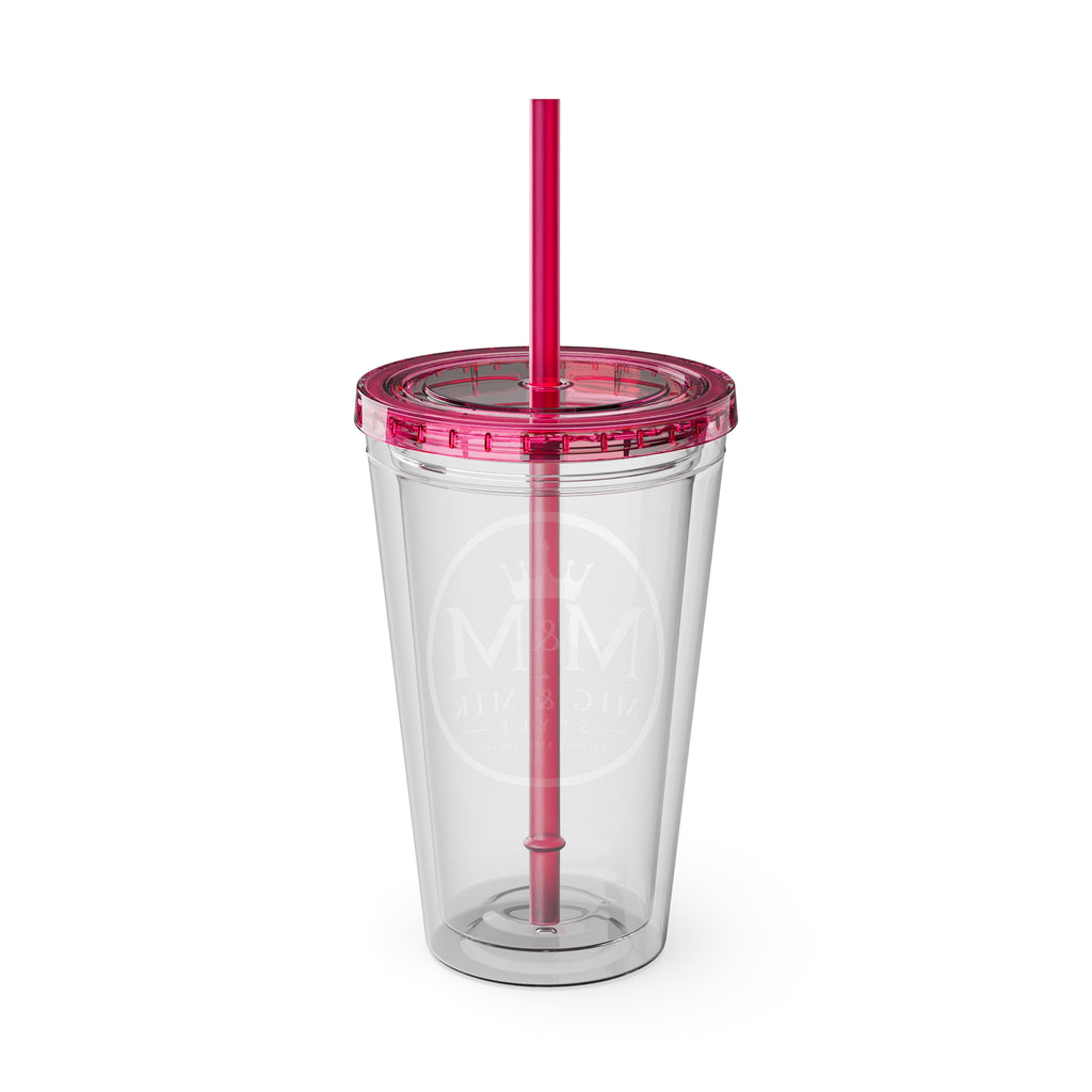 16oz Clear Tumbler with Straw — Gold Monogram 'MM' Crown Logo
