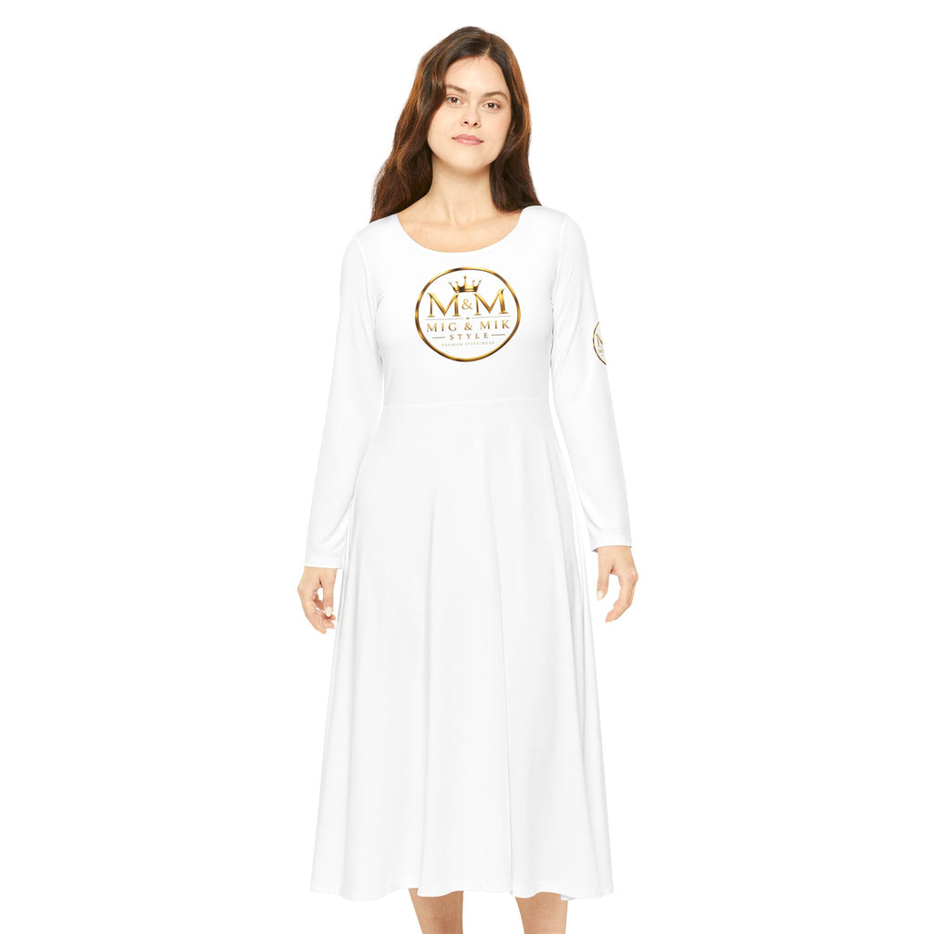 👑 MIG & MIK STYLE Premium Long Sleeve Dress – White Gold Luxury Collection