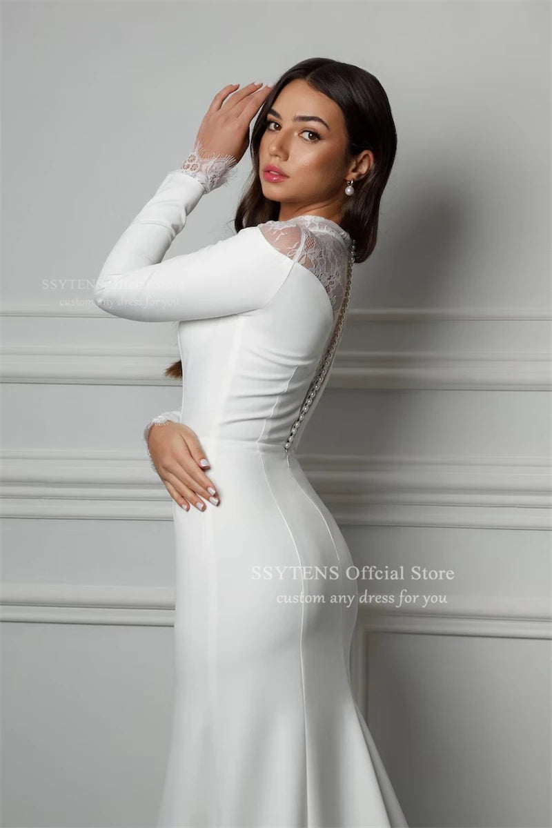 SSYTENS Elegant White Mermaid Wedding Dresses 2026 Long Sleeve High Neck Bridal Dress Boho Beach Wedding Prom Gowns Customized