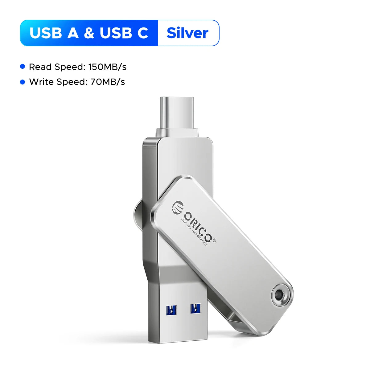 ORICO USB Flash Drive USB3.2 Gen1 150MB/s Dual USB-C & USB-A Mini Thumb Drive Memory Sticks for iPhone 15/16/17 Series Tablets