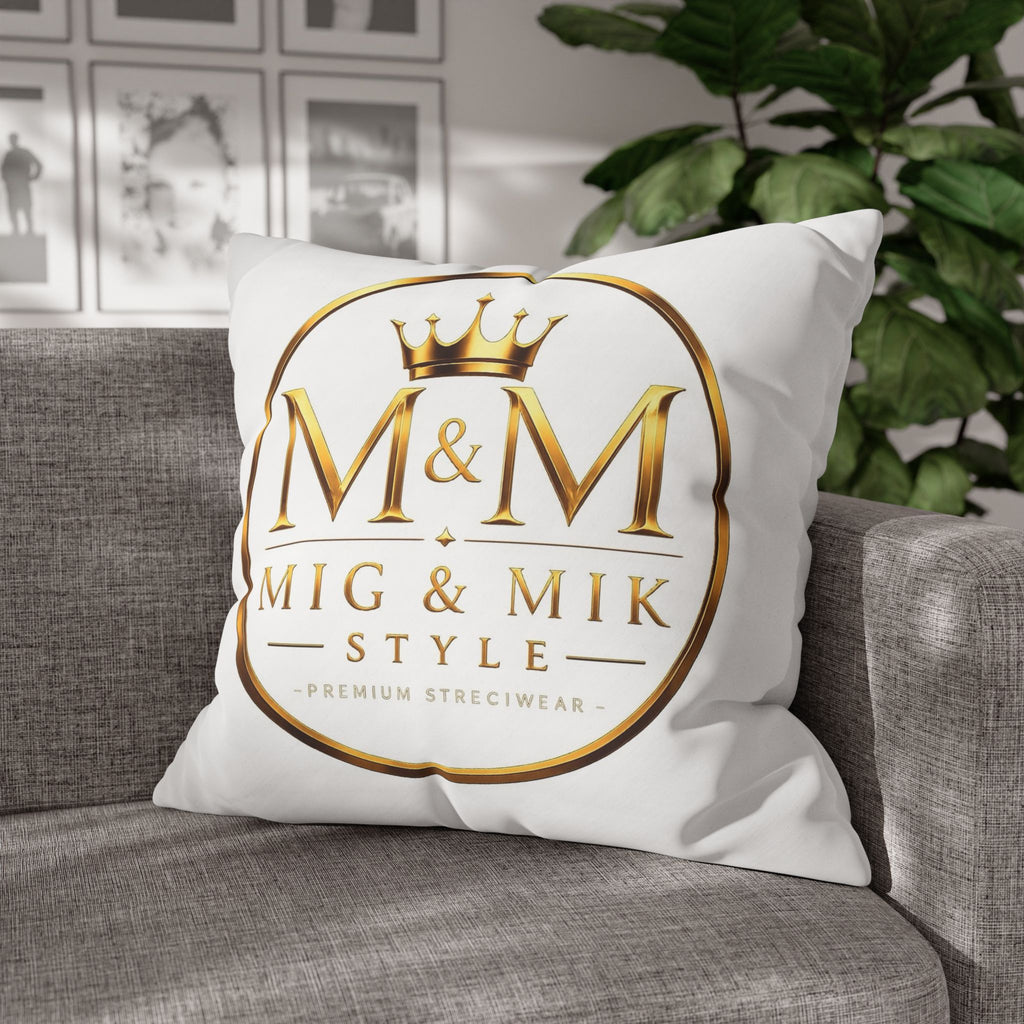 M&M Mig & Mik Gold Crown Decorative Pillowcase — Square Poly Canvas Throw Pillow Cover