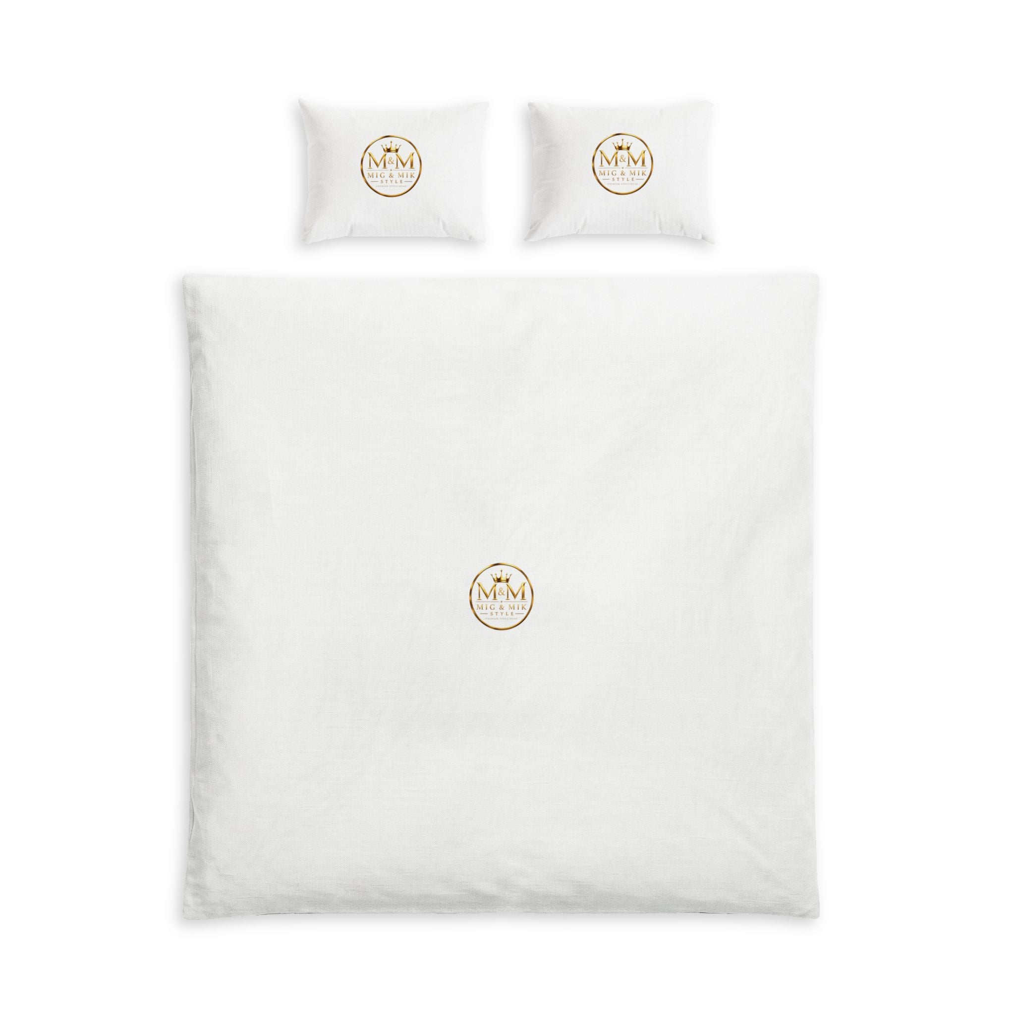 Duvet Cover Set — Minimal White Cotton Bedding with Gold Emblem
