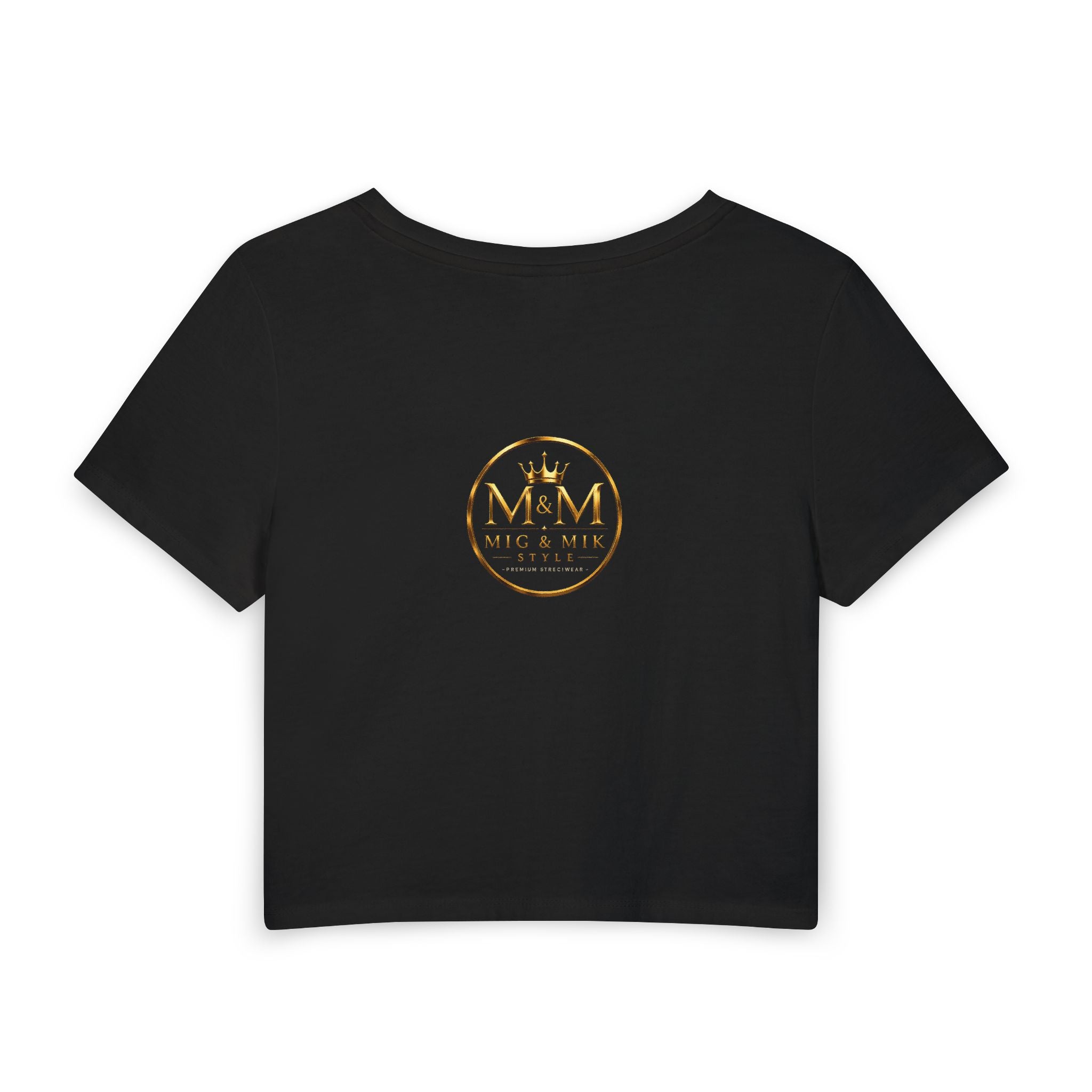 Women's Baby Tee — Gold Monogram 'M&M' Logo Crop Top