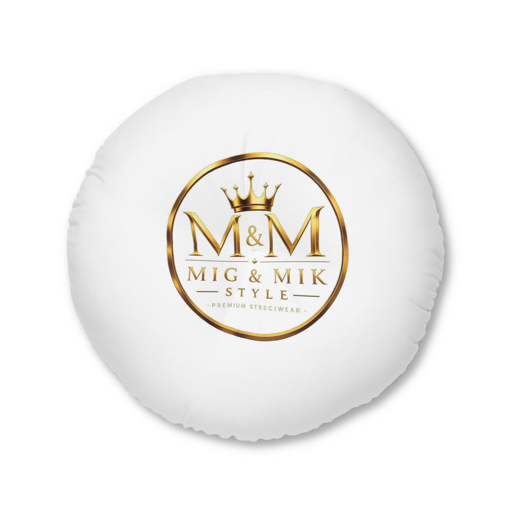 Round Tufted Floor Pillow — Gold "M & M Mig & Mik Style" Logo Cushion