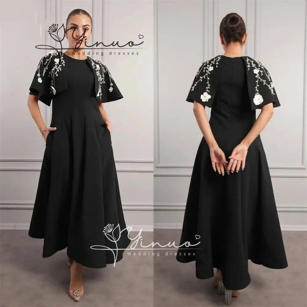customized   Evening Dress Women Prom Gown FormalScoop Neckline A-line Ankle Length Skirts Applique Bespoke