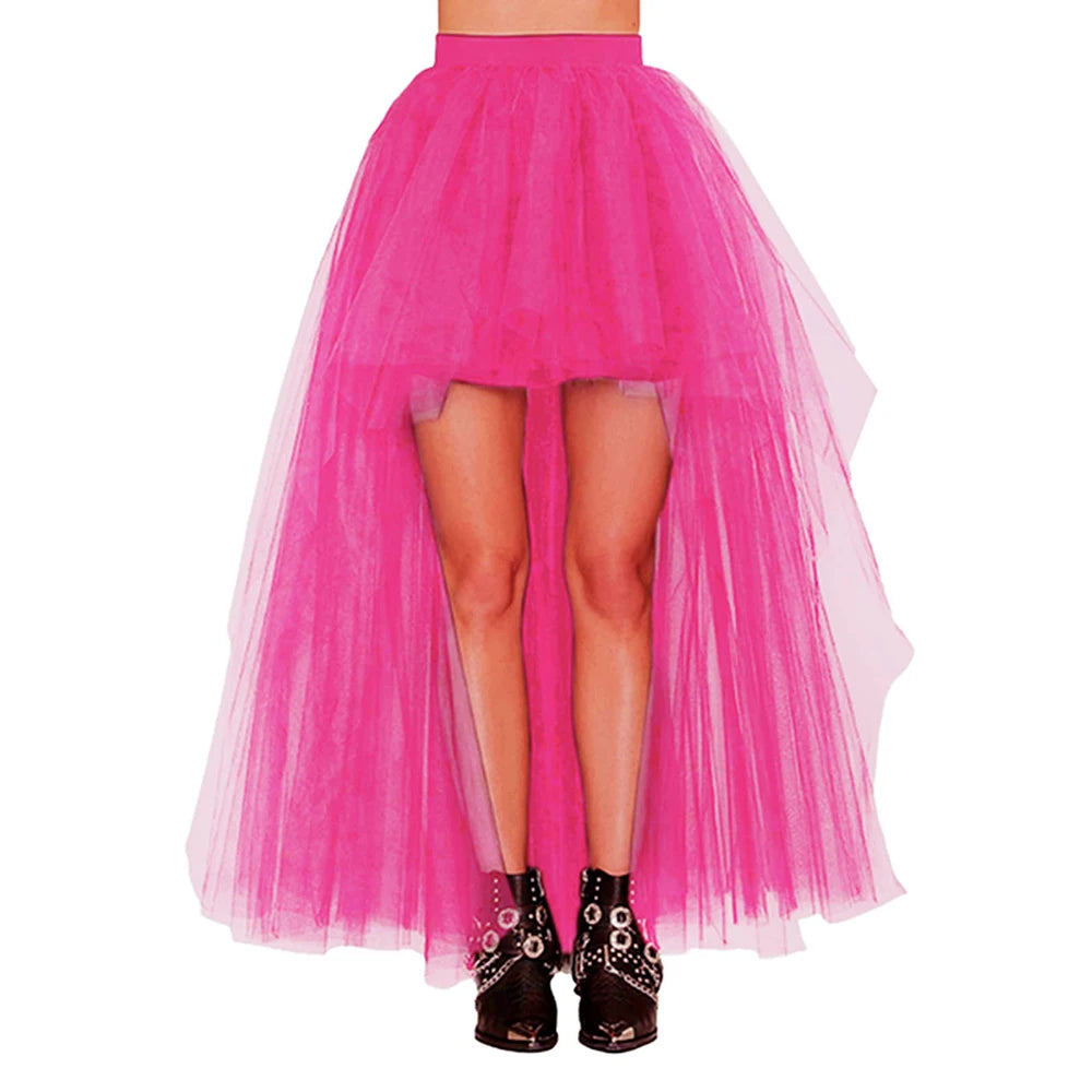 Women's High Low Tulle Skirt Black Swallowtail Gauze High Waist   Tutu Long Party Petticoat Casual Style Punk Goth Carnival