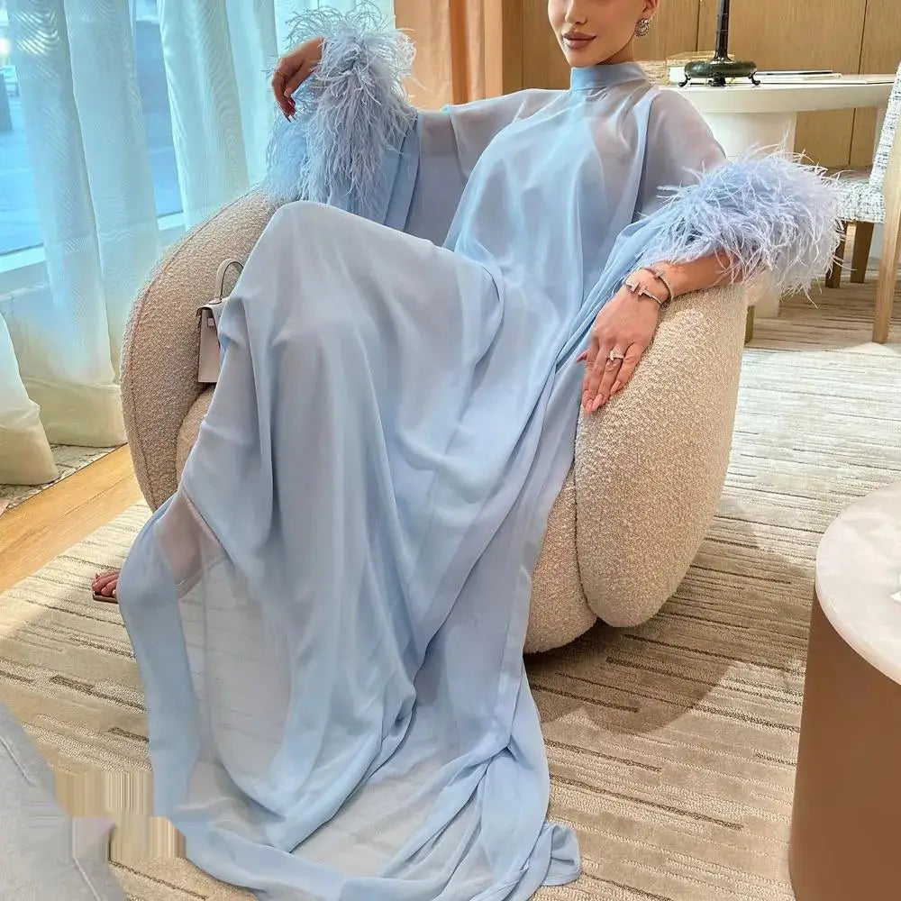 High Neck Prom Dress Full Sleeves With Floor Length Evening Dress Women Wedding Party Formal Gowns Arabia