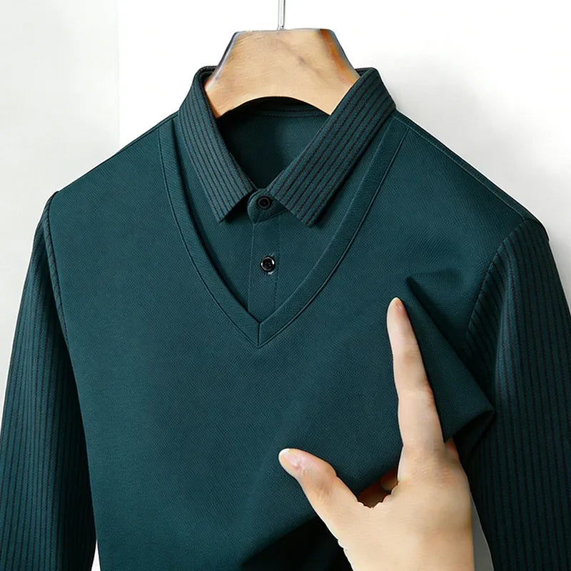 Men's Fake Two-Piece Striped Long Sleeve Top — MIG & MIK STYLE™