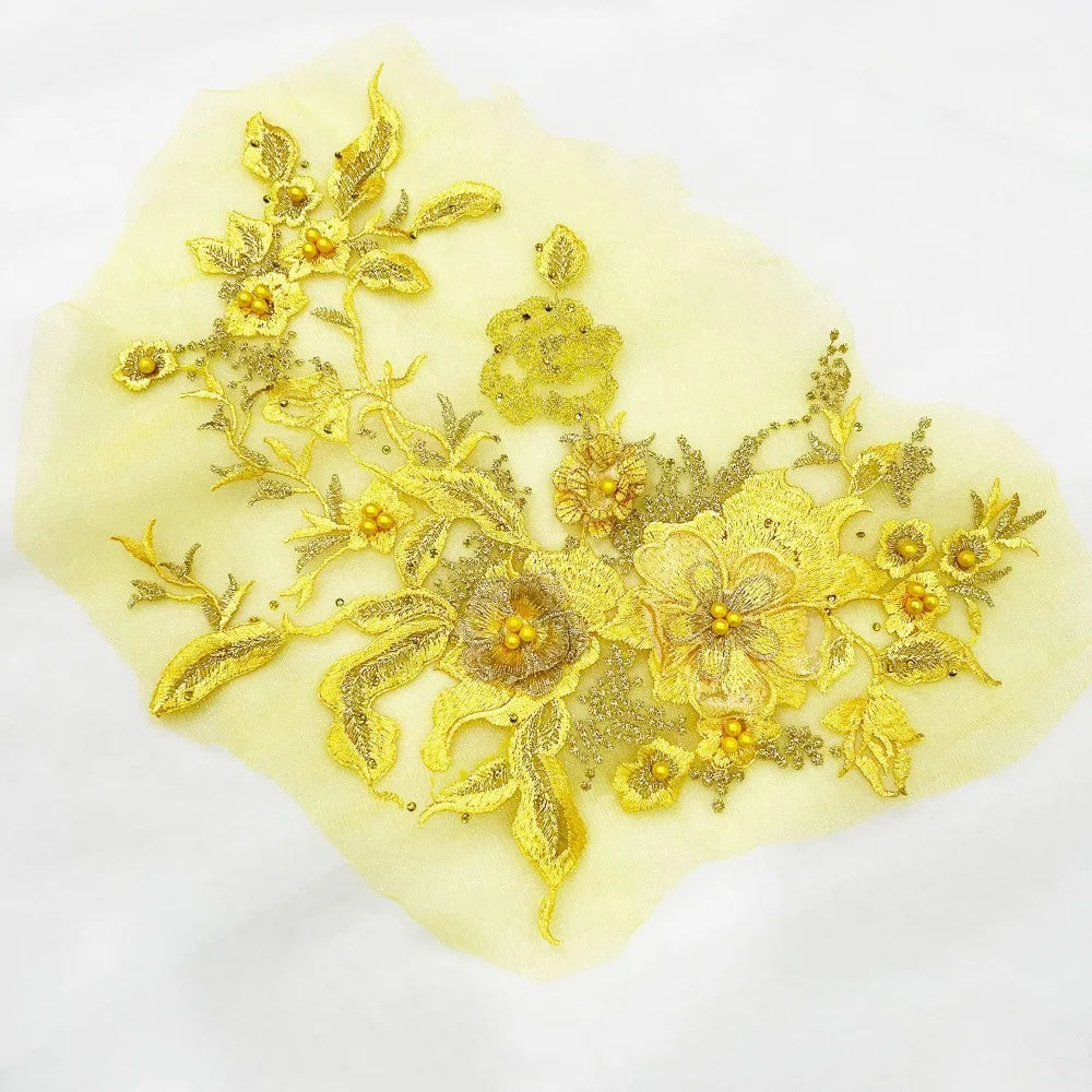 3D Flowers 3D Embroidered Patches Colorful Sequined Flower Lace Sewing On Patches Elegant Multi-functional Beaded Lace Applique