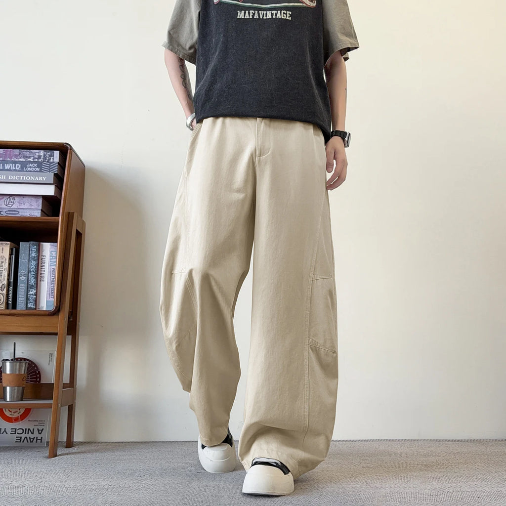 Men's Fashion Kukri Pants Spring Autumn 100% Cotton Loose Fit Casual Wide Leg Trousers, Versatile for Streetwear Shopping