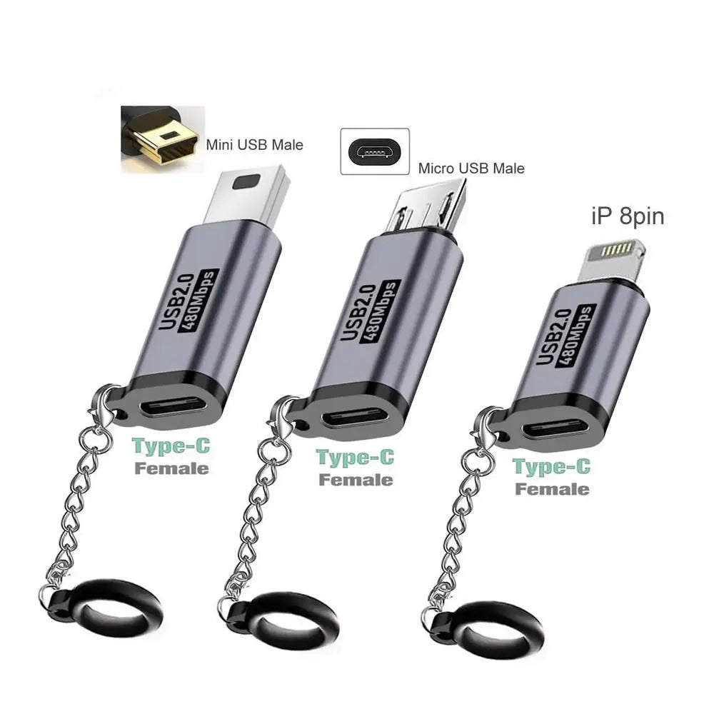 USB-C Adapter Type C Female To Micro / Mini USB Converters For iPhone 14 13 Xiaomi Samsung For Lightning Male Charger Adapter