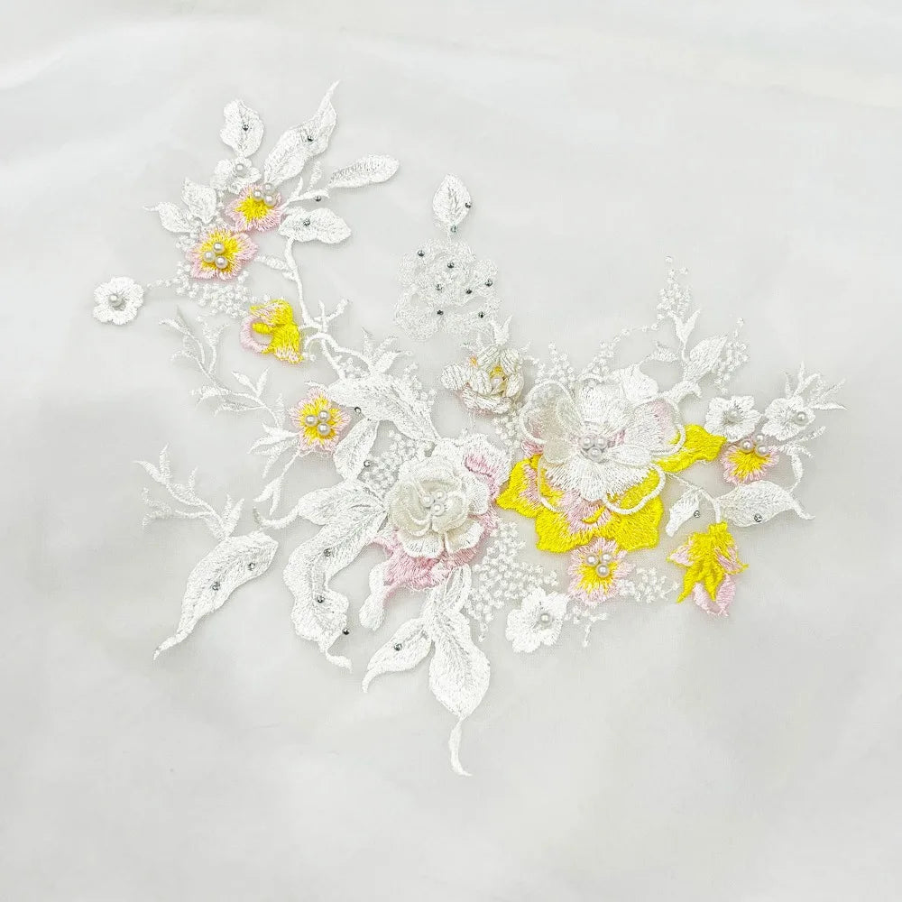 3D Flowers 3D Embroidered Patches Colorful Sequined Flower Lace Sewing On Patches Elegant Multi-functional Beaded Lace Applique