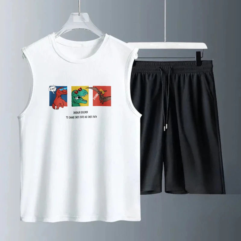 Men's Tank Top Sets 2026 Summer Quick drying sports running sets for men 2 piece set seaside Breathable oversize  beach