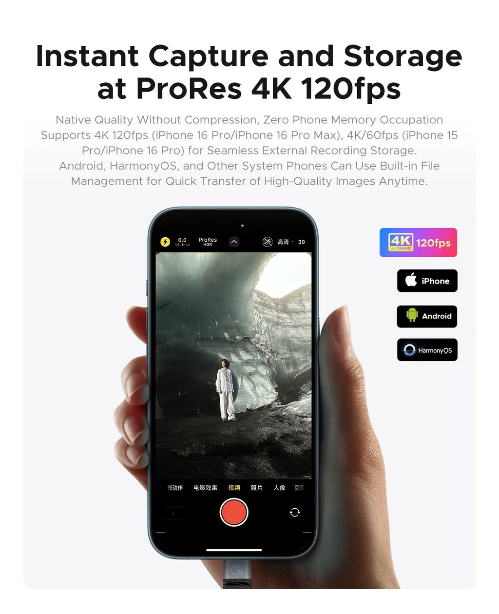 ORICO Magnetic External SSD for iPhone 16 15 Pro/Max ProRes 2000MB/s 4K ProRes HDR Record and Store with 360 Stand