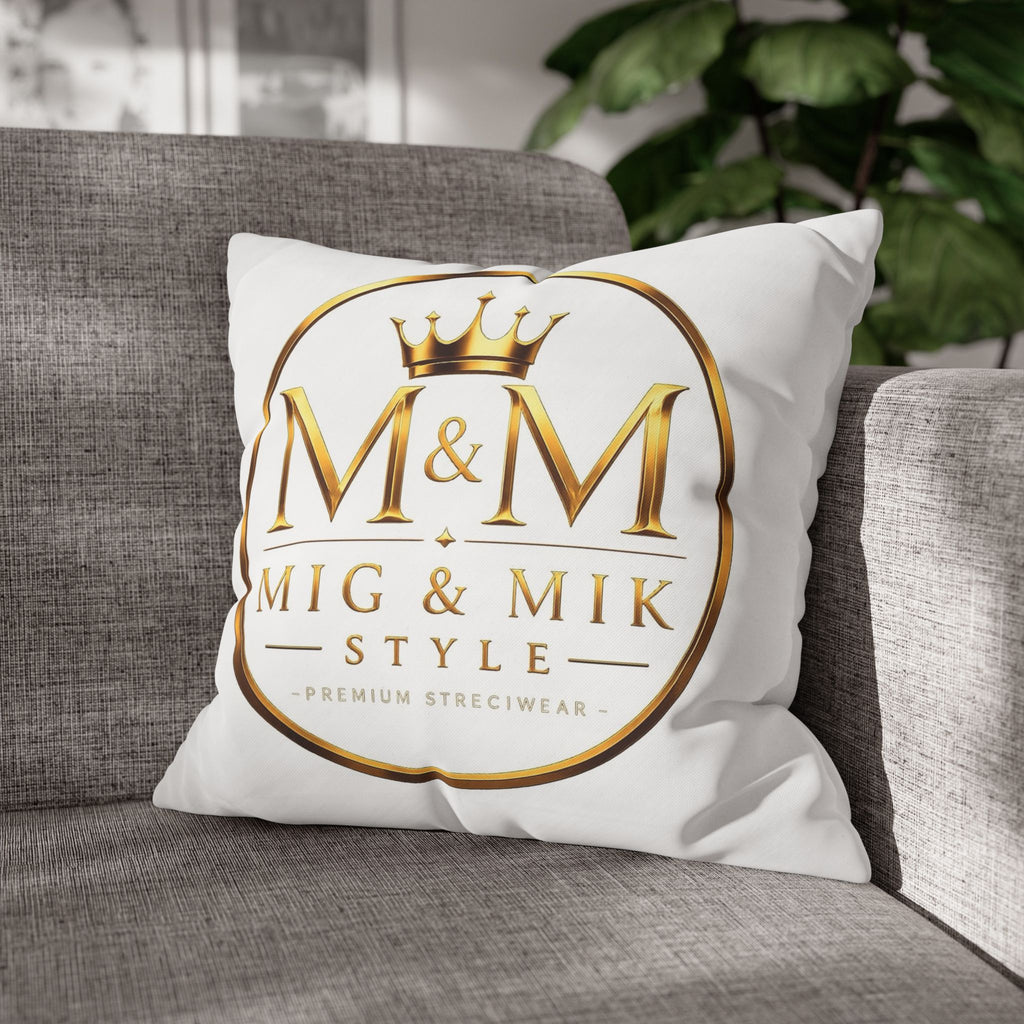 M&M Mig & Mik Gold Crown Decorative Pillowcase — Square Poly Canvas Throw Pillow Cover