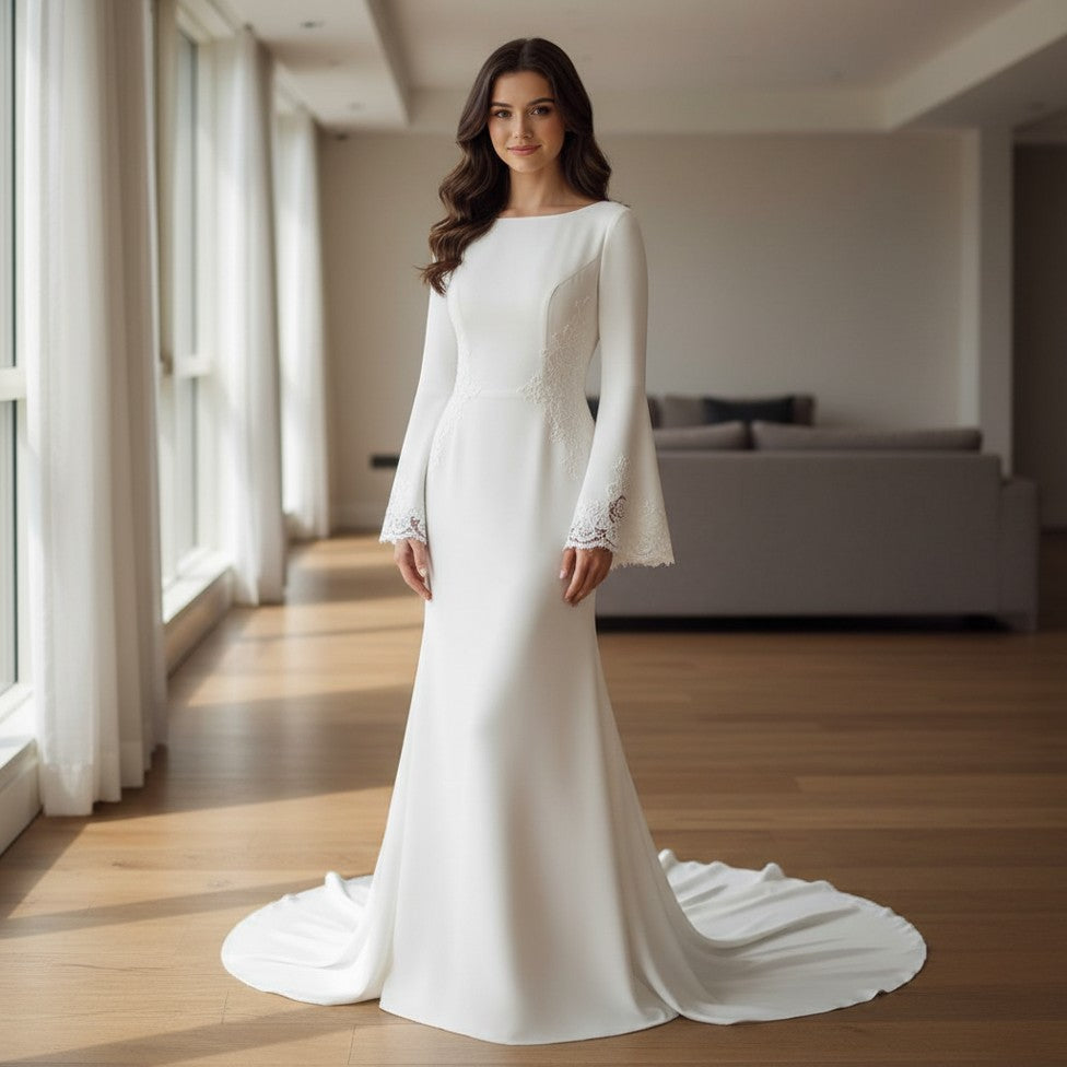 MIG & MIK STYLE™ Modest Long Sleeve Boho Wedding Dress
