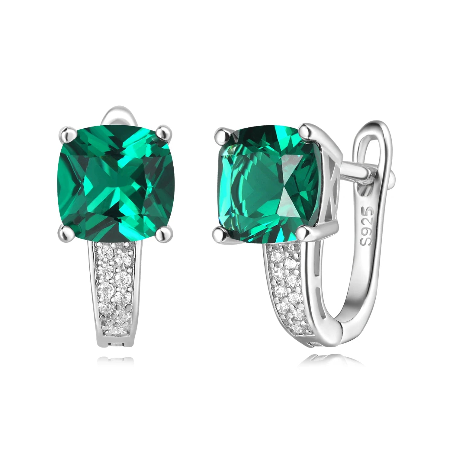 Potiy Cushion Created Sapphire Nano Emerald Tanzanite  Hoop Earrings 925 Sterling Silver for Women Daily Party Jewelry sets gift