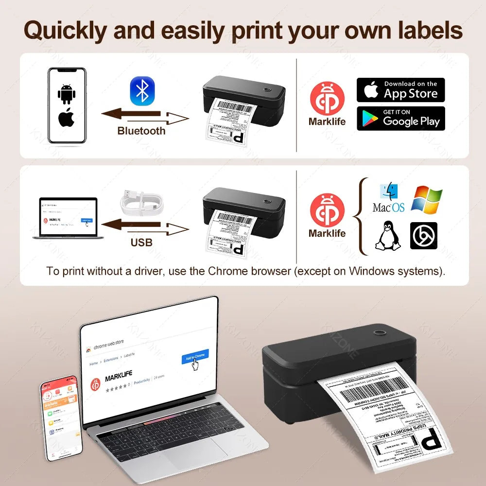 Marklife X4 Bluetooth Thermal Label Printer Small Shipping Label Printer 4X6inch Compatible with iPhone Android Mac Window